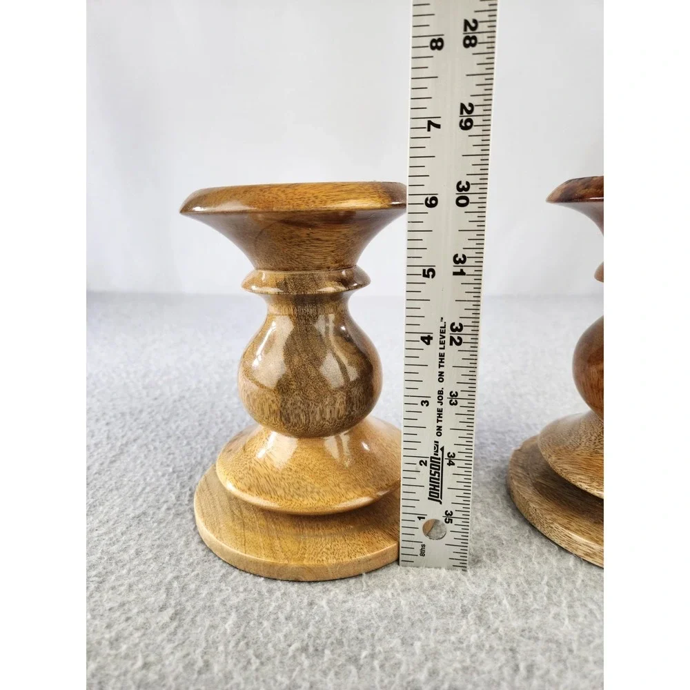 Pottery Barn Candle Holder Turned Wood Pillar Bougeoir Vintage MCM Wooden Decor